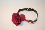 Silent Flower Breather Ball Gag - Silicone Ball Gag with Dark Red Flower
