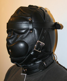 Locking Padded Leather Sensory Deprivation Hood - Black