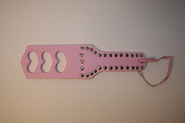 Pink Imitation Leather Paddle w/ Rivets "Three Hearts"