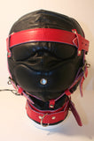 Locking Padded Leather Sensory Deprivation Hood - Red & Black