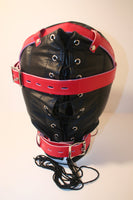 Locking Padded Leather Sensory Deprivation Hood - Red & Black