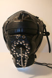 Locking Imitation Leather Sensory Deprivation Hood with Open Mouth Plug Gag - Black