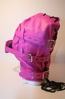 Locking Padded Imitation Leather Hood w/ Removable Blindfold & Penis Gag - Hot Pink