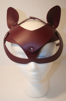 Leather Cat Masquerade Mask - Burgundy / Maroon