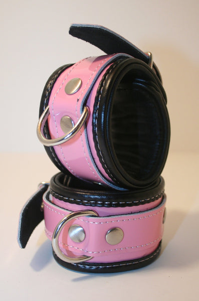Pink & Black Bondage Cuffs (PVC)