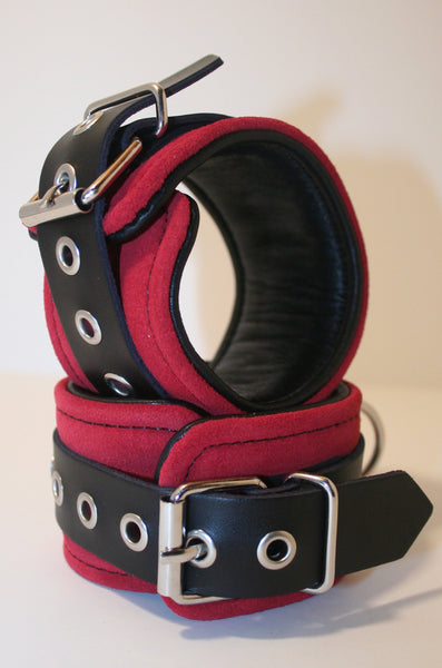 Red & Black Bondage Cuffs (Suede)