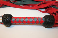 Red & Gray Suede leather flogger with 50 falls - Braided diamond pattern handle detail