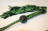 Suede Leather Flogger w/ Braided Falls / 12 Falls / Green & Black