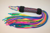 Rainbow & Tye Dye colored paracord flogger with 60 BB weighted falls.