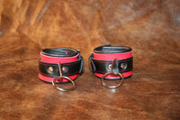 Securely Captured Red & Black Locking Bondage Wrist and/or Ankle Cuffs