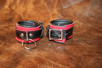 Securely Captured Red & Black Locking Bondage Wrist and/or Ankle Cuffs