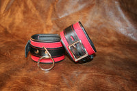 Securely Captured Red & Black Locking Bondage Wrist and/or Ankle Cuffs