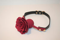 Silent Flower Breather Ball Gag - Silicone Ball Gag with Dark Red Flower