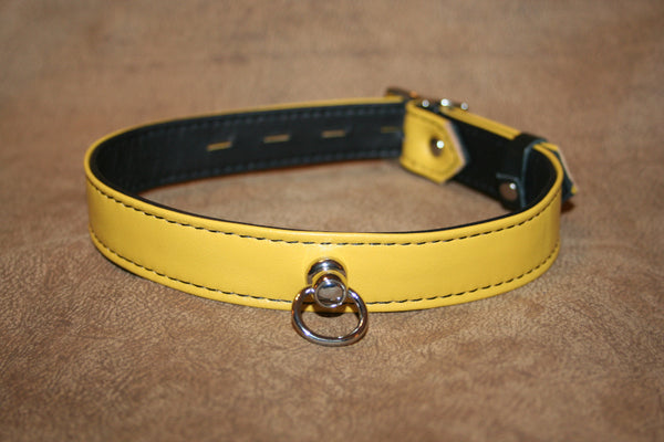Locking Leather Kitten Collar - Yellow